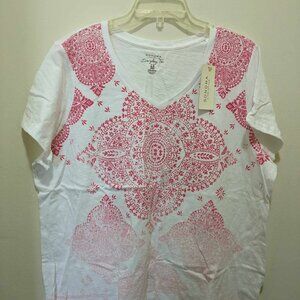 Sonoma Everyday Tee - White and Pink design top - 1x - nwt